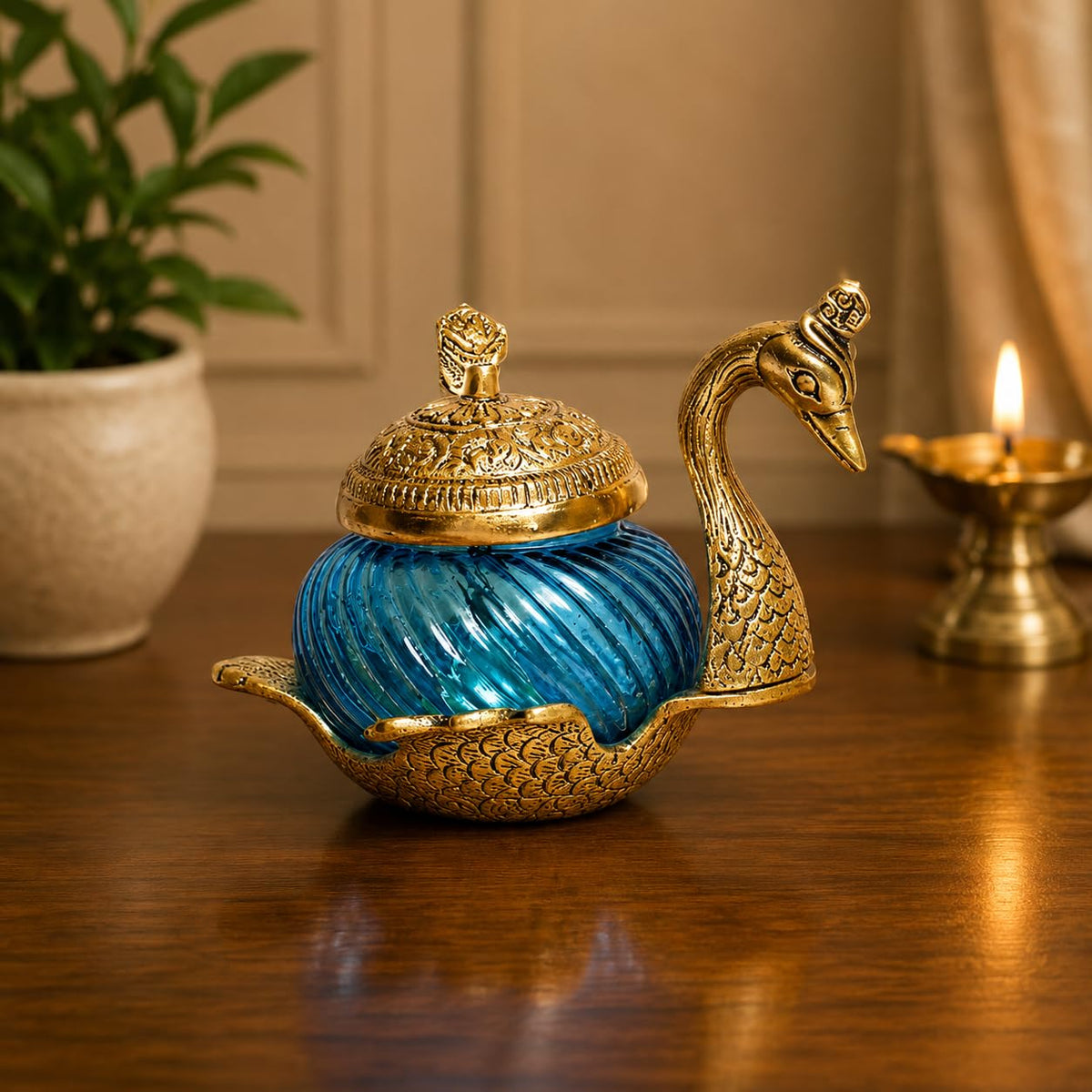 KridayKraft Aluminium Container Mukhwas Dining Box, Mouth Freshener Storage For Gift Home kitchen Peacock shape, Mukhwas Box (Gold)(1 Piece)