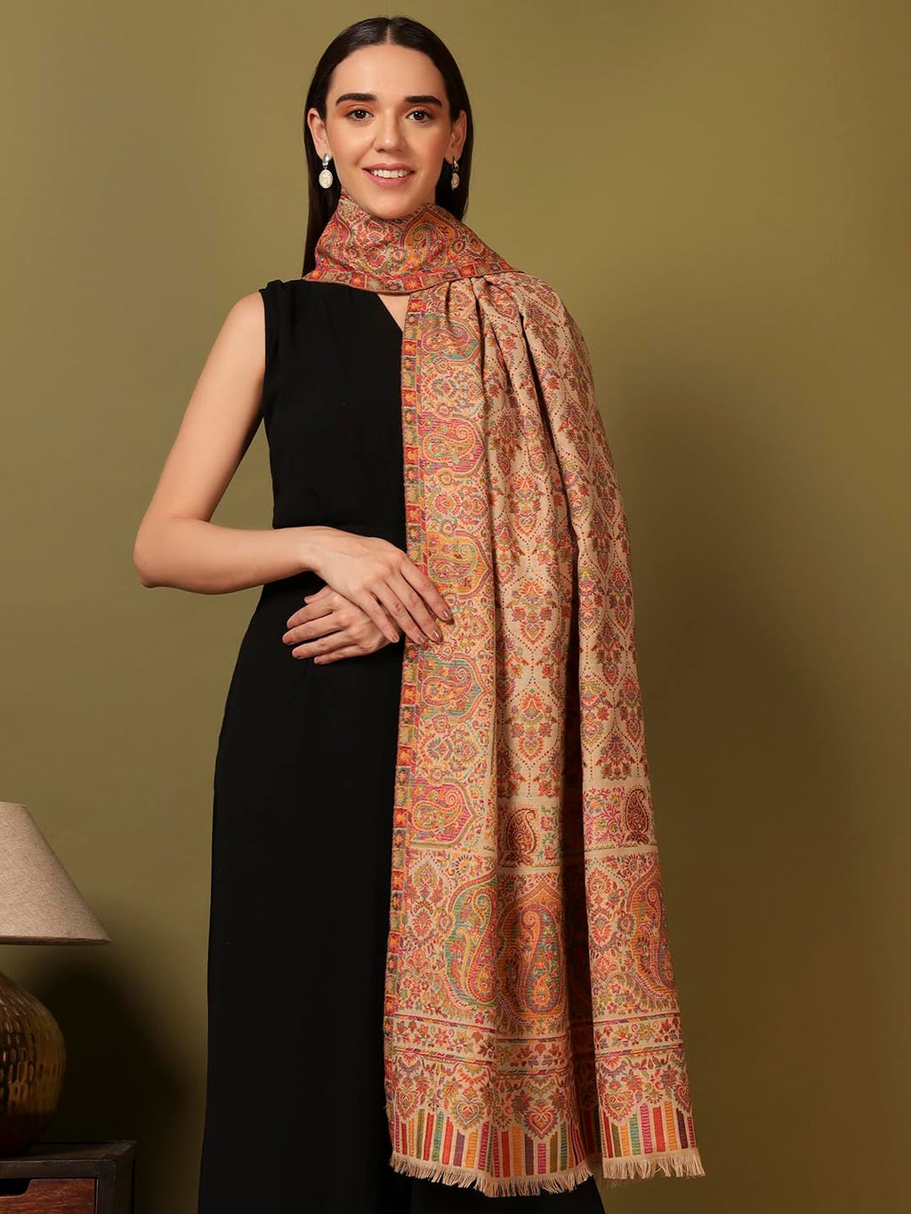 Pashmoda Women Gulraiz Kaani Wool Blend Kashmiri Shawl (Size: 40x80in, 101x203cm) RSS43
