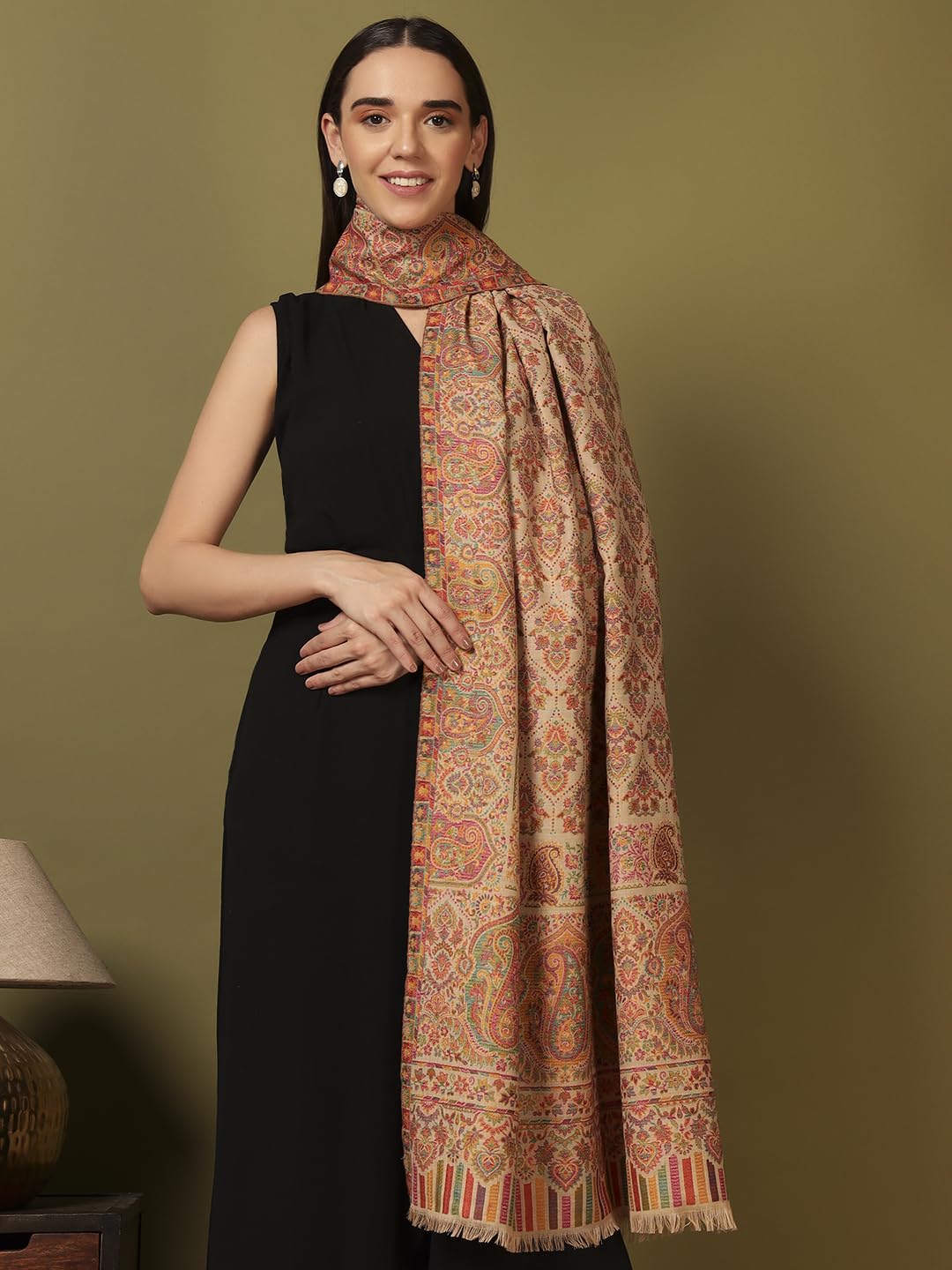 Pashmoda Women Gulraiz Kaani Wool Blend Kashmiri Shawl (Size: 40x80in, 101x203cm) RSS43