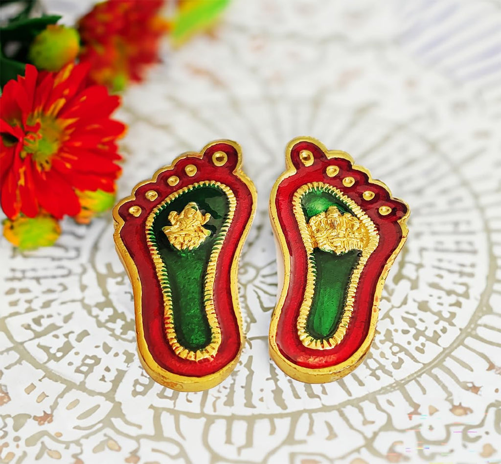 ARTBOX Pure Aluminium laxmi Ganesh charan for Diwali Decoration of Home Temple Big Size 3 inch Each (1 Pair)