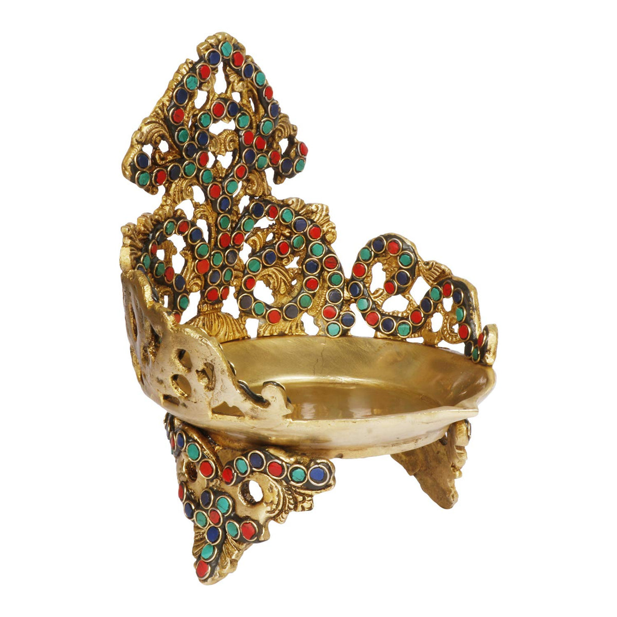 ARTVARKO Multicolor Gemstone Handwork Brass Traditional Urli Bowl Showpiece for Floating Flowers and Candles Home and Office Decoration Diwali Gift Height 9 Inches