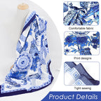 SANNIDHI Scarf for Women Stylish Large Square Blue White Satin Bandanas