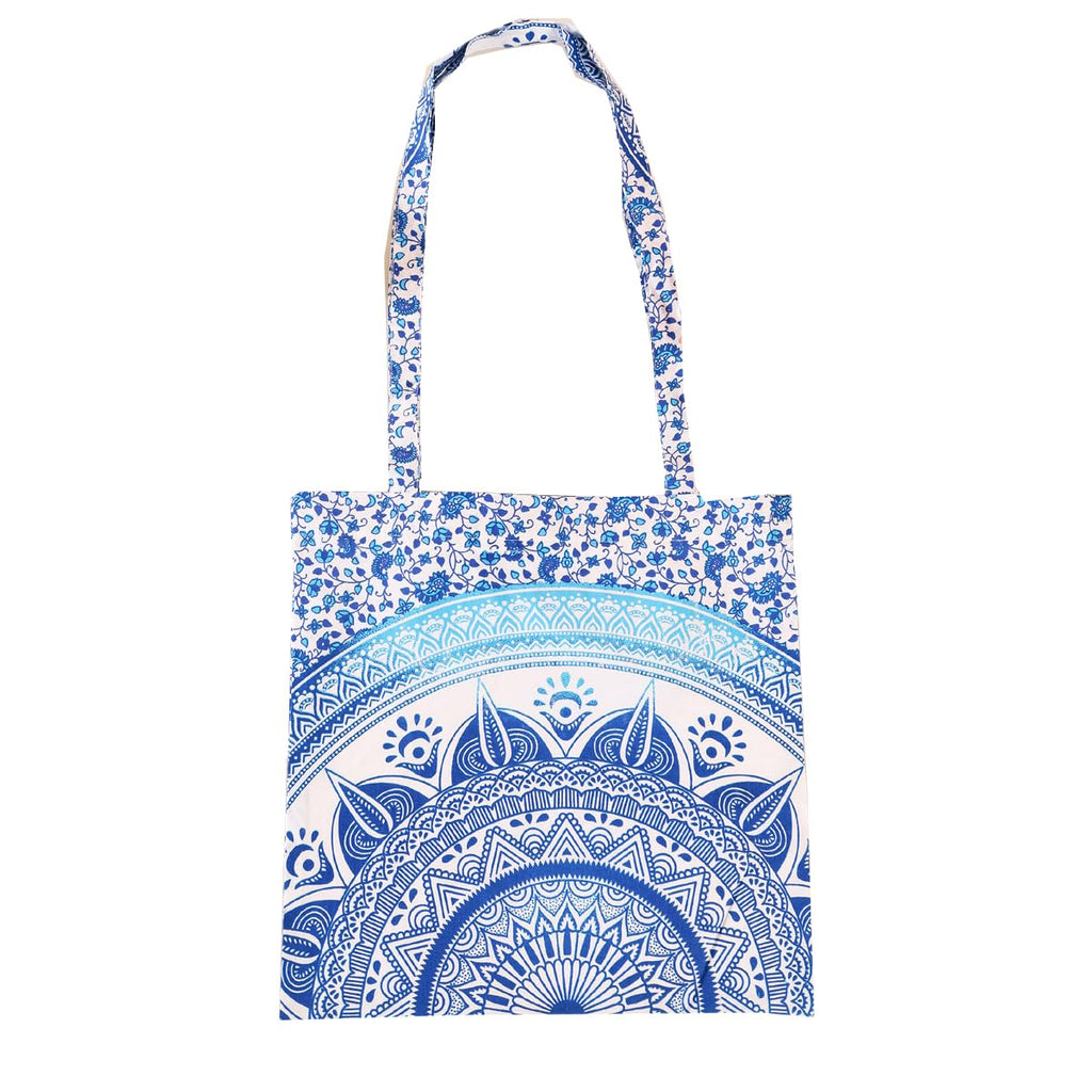 Ravaiyaa - Attitude is everything Cotton Shoulder Bag/Tote Bag For Women| Printed Multipurpose Handbag With Top Zip | Best For Shopping, Travel, Work, Beach, Office, College (White Blue Ombre Mandala)
