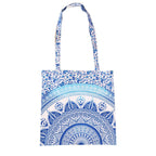 Ravaiyaa - Attitude is everything Cotton Shoulder Bag/Tote Bag For Women| Printed Multipurpose Handbag With Top Zip | Best For Shopping, Travel, Work, Beach, Office, College (White Blue Ombre Mandala)