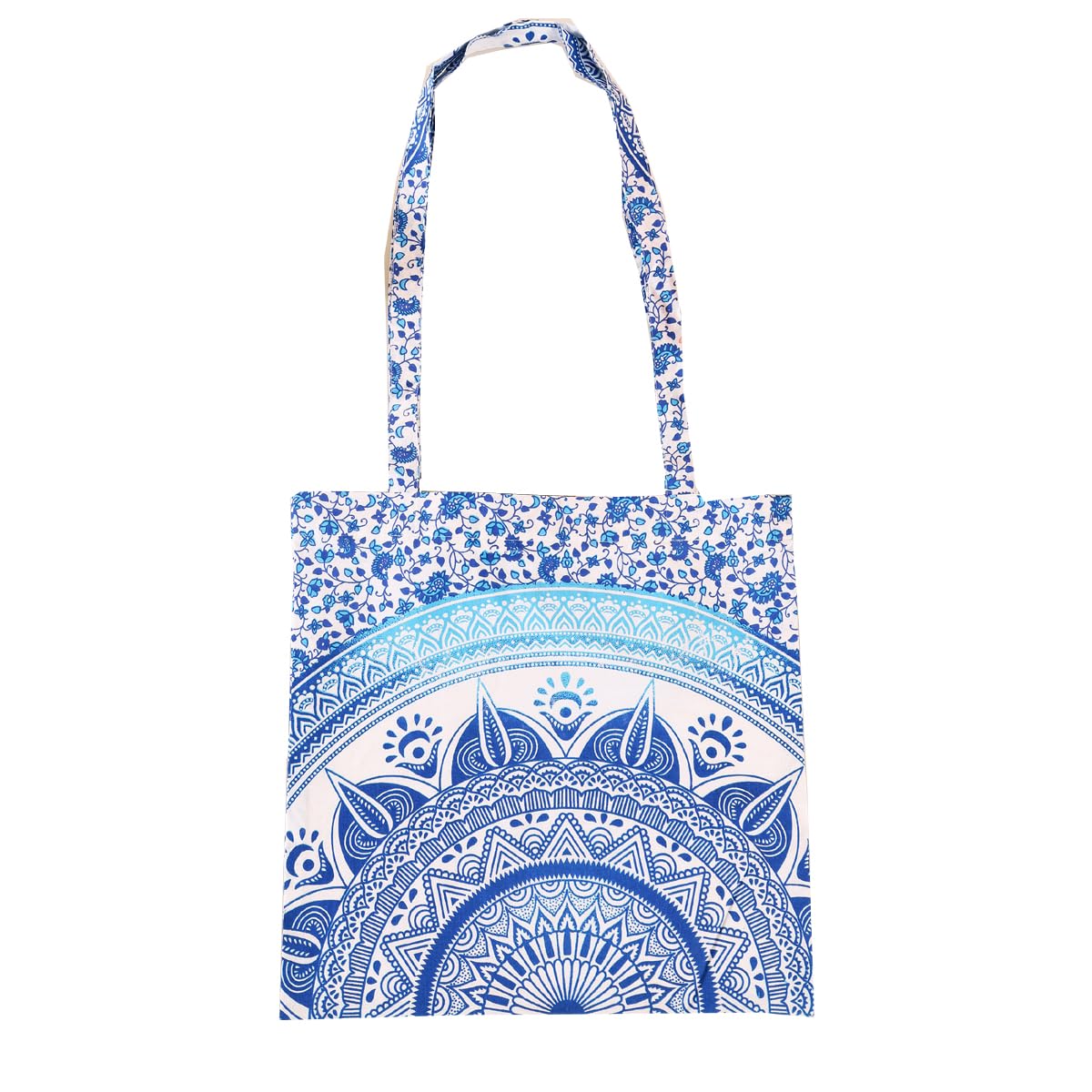 Ravaiyaa - Attitude is everything Cotton Shoulder Bag/Tote Bag For Women| Printed Multipurpose Handbag With Top Zip | Best For Shopping, Travel, Work, Beach, Office, College (White Blue Ombre Mandala)