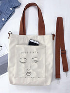 Aurbuy Cotton Tote Bags for Women, College Bag for girls With Inner & Outer Pockets, Utility Tote bags for Shopping, Travel & Daily use (Bag-Cream-Print-Miss-Sixty)