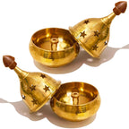 Brass Diya Pure Brass Traditional Oil Puja Lamp for Temple, Mandir, Festival Decoration, Home Decor & Diwali Gift (Star Dome, Set of 2)