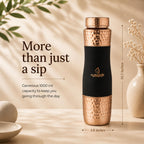 AURASHIE Pure Copper Water Bottle 1 Litre | BPA Free & Leak Proof | Copper-Infused Water | Durable & Rust Proof | Ayurveda Health Benefits - Hammered Finish (Brown Grip Sleeve)