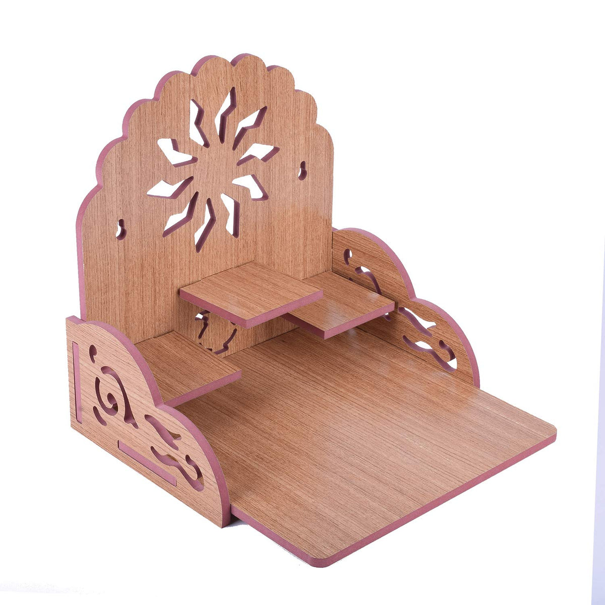 Om Shree Fully Handmade Beautiful Wooden Home and Office Temple/Pooja Mandir(28 x 28 x 26 cm) (Light Brown 3)
