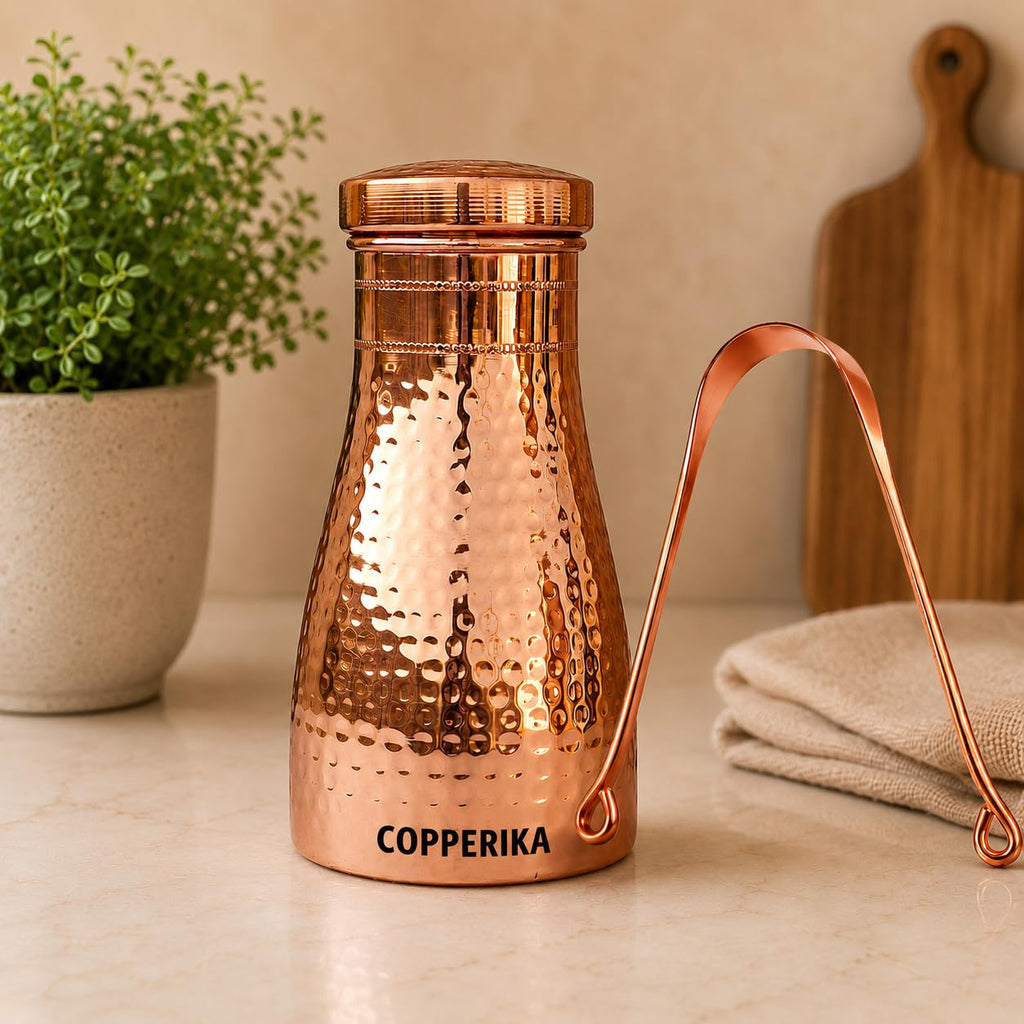 Copperika® Export Quality 100% Pure Copper Water Bottle 1 Litre + 1 COPPER TOUNGE CLEANER FREE 1000ml | Original With Ayurvedic & Other Health Benefits | For All USERS