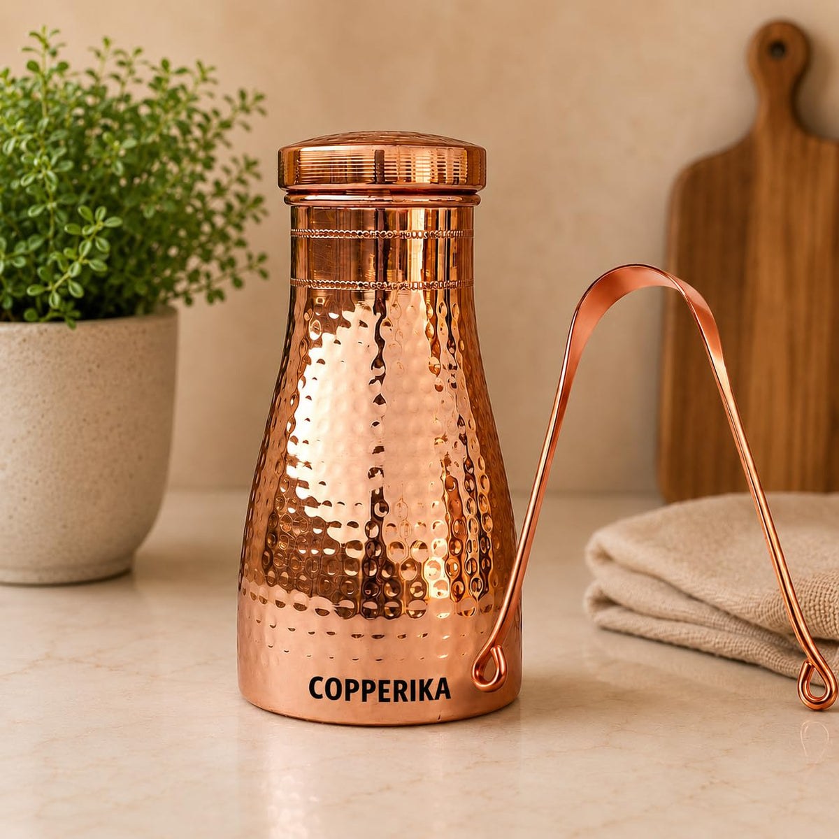 Copperika® Export Quality 100% Pure Copper Water Bottle 1 Litre + 1 COPPER TOUNGE CLEANER FREE 1000ml | Original With Ayurvedic & Other Health Benefits | For All USERS