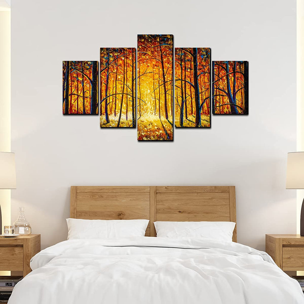 VIBECRAFTS Premium 5 Pieces Wall Painting of Sunny Tree Forest For Home|Office|Living Room|Gift (PTVC5Pcs1_5501)