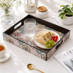 GKD Wooden Serving Tray for Tea & Coffee | Decorative Breakfast Tray with Handles | 11 x 11 Inch Square Snack Serving Tray for Dining Table, Kitchen, Ottoman, Coffee Table & Home Décor