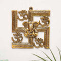 KridayKraft Ganesha Metal Statue,Ganpati Wall Hanging Sculpture,Metal Swastik Ganesha Murti Lucky For Home&Office,Gold,22 Cm