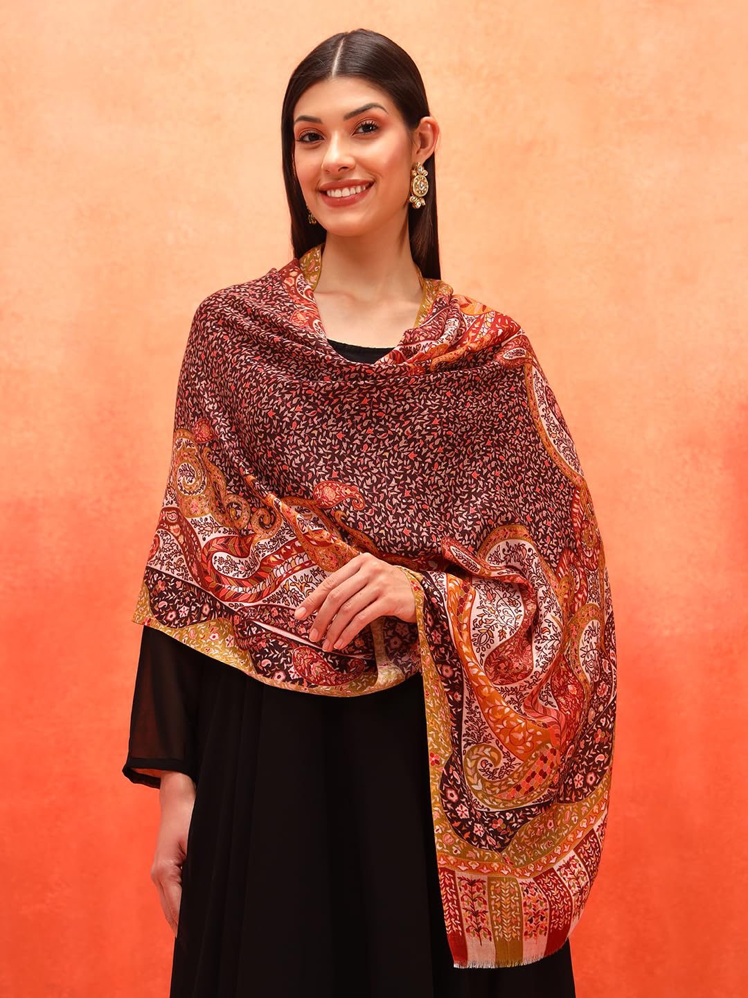 Pashmoda Women Royal Embers Fine Soft Bamboo Fibre Stole (Size 28x80in, 71x203cm) ISST33