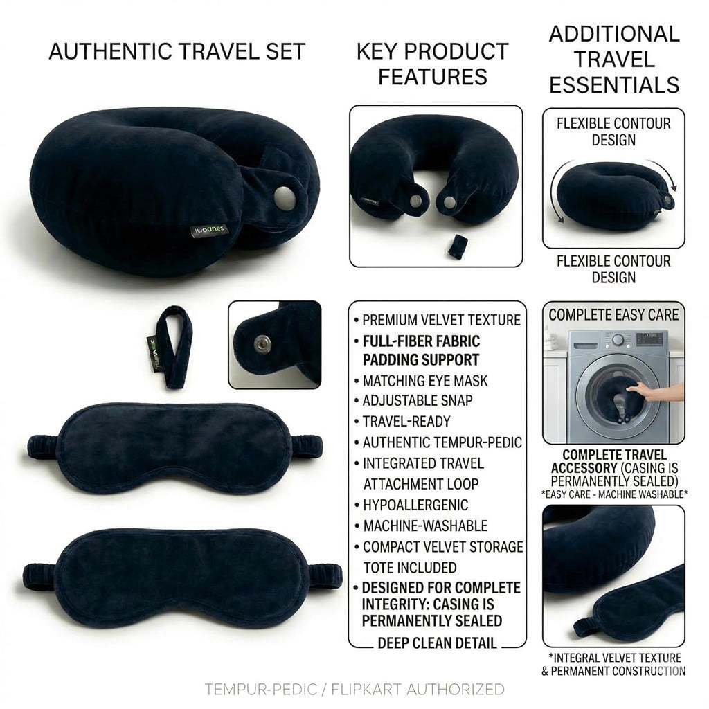 AGS MART Neck Pillow Eye Mask Combo Airplane Travel Pillow with Comfortable Velvet Sleeping Eyemask Head Rest Pillow (Grey)