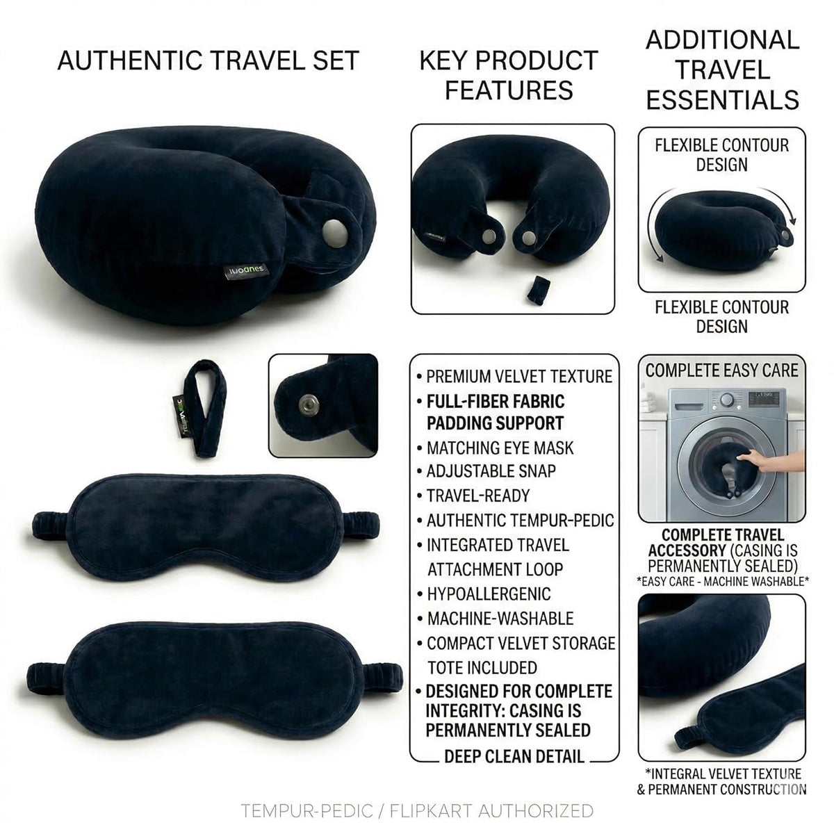 AGS MART Neck Pillow Eye Mask Combo Airplane Travel Pillow with Comfortable Velvet Sleeping Eyemask Head Rest Pillow (Grey)