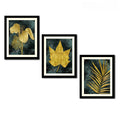 VIBECRAFTS Golden Leaves Decorative Wall Frames Set of 3 For Office Digital Reprint Posters with Synthetic Wooden Frame Home, Office Decorative Gift Item(15 inch x 12 inch)(PFVC3Pcs4_1323)