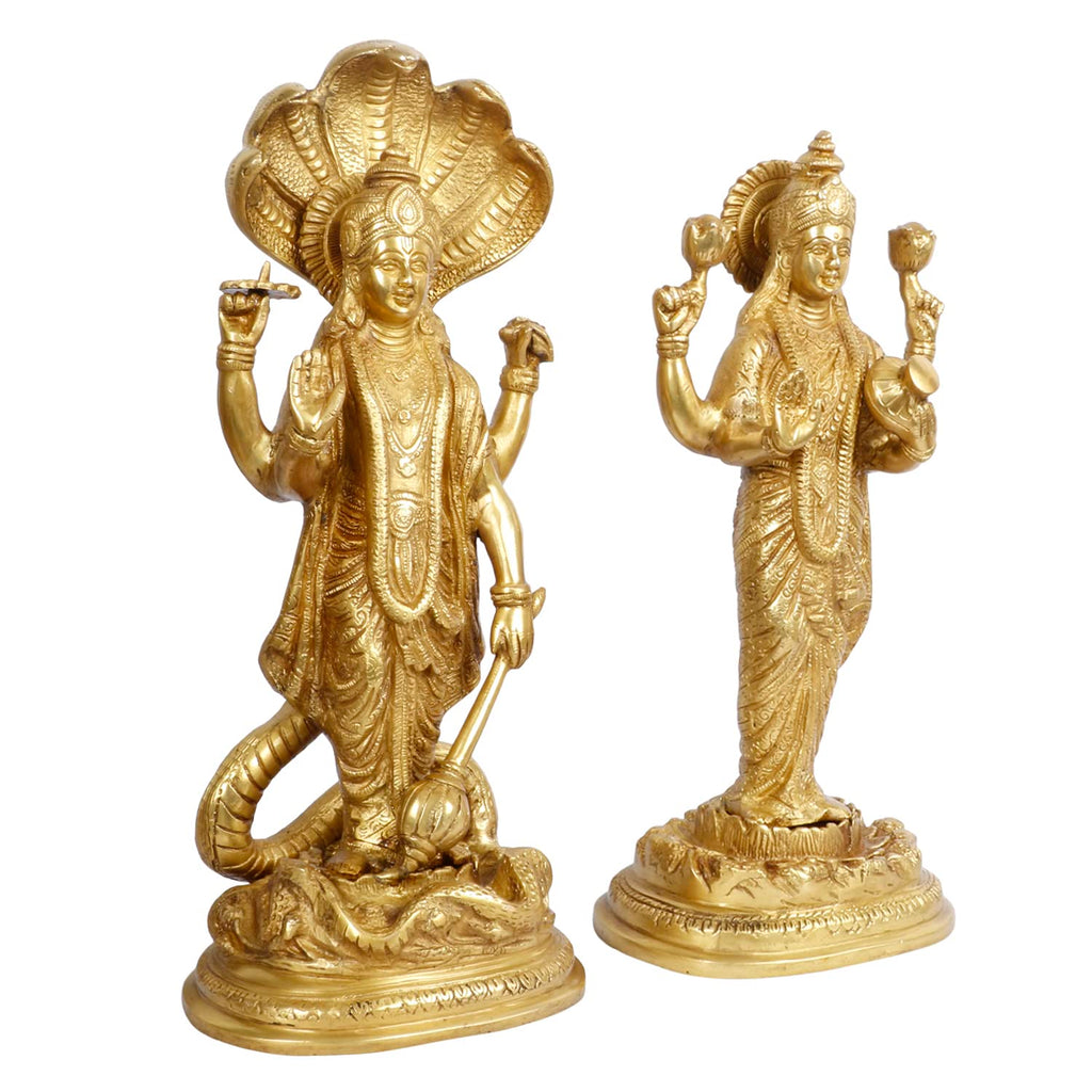 ARTVARKO Brass Big Lord Lakshmi Vishnu Idol Standing On Sheshnag Murti Luxmi Venkatesh Lakshmi Narayan Statue 17 Inch. Gold Color