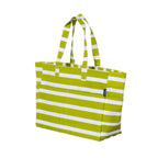 AQVA Striped Beach/Pool Cotton Tote Bag for Women with 4 Outer Pockets | Large Capacity | Stylish Multipurpose Handbag | Resuable Shoulder Bag for for Office, Travel, Beach & Work (Lime)