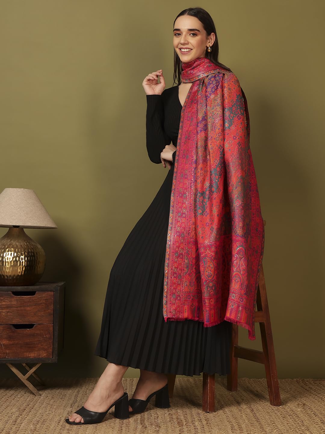 Pashmoda Women Libaas Zari Kaani Fine Wool Shawl (Size: 40x80in, 101x203cm) RSS44