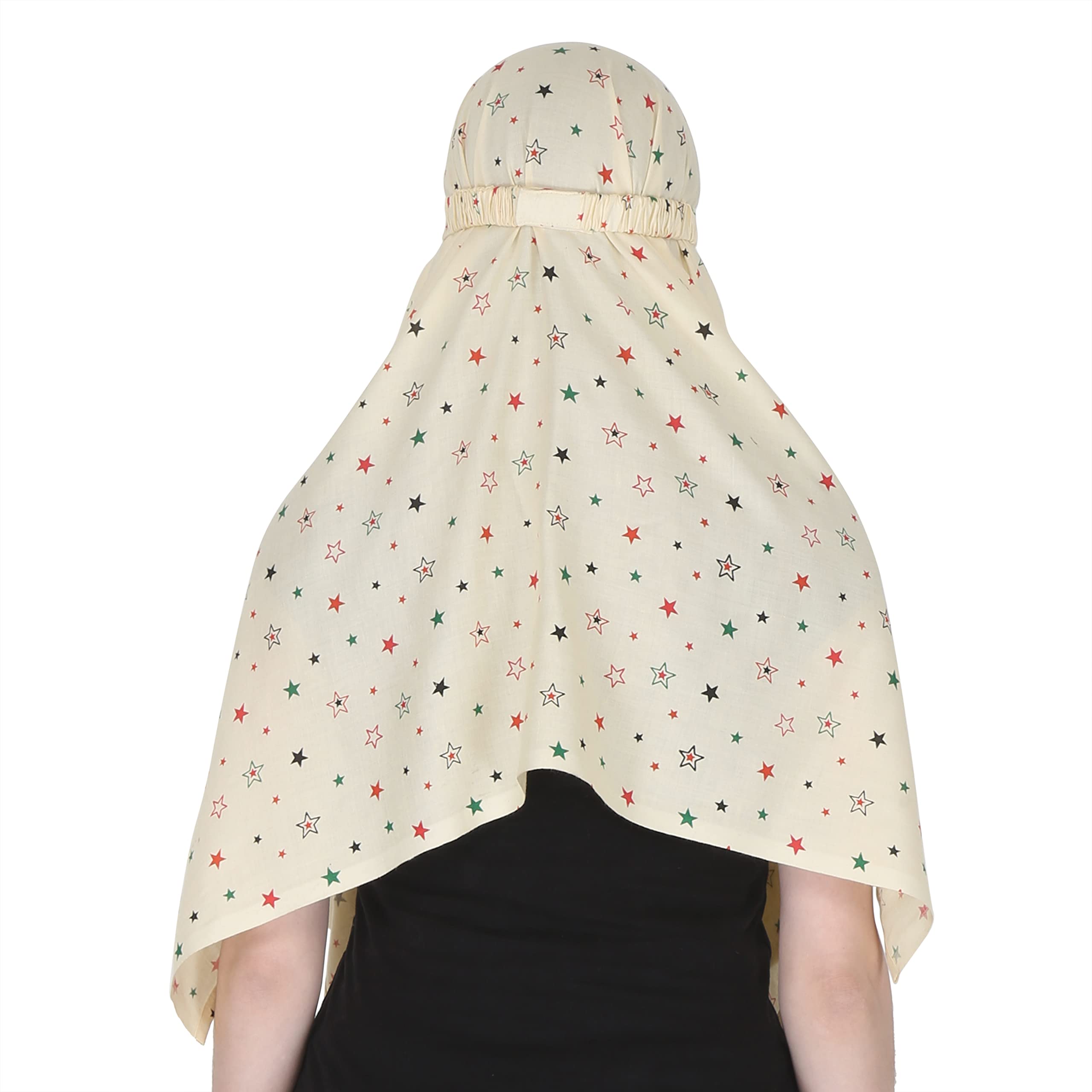 7 season's Cotton Scarf Cum Ladies Mask Universal Size Usable For Vehicle Driver For Sunlight Uv Protection White Printed Design (Yellow Star - S)