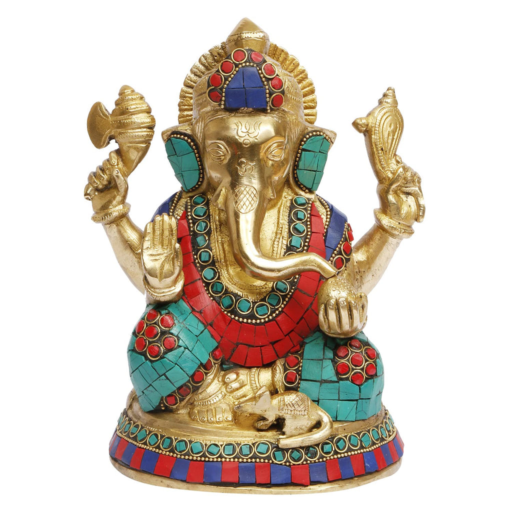 ARTVARKO Brass Ganesha Ganesh Idol for Home Office Success Entrance Decor Pooja Good Luck Gift 8 Inch
