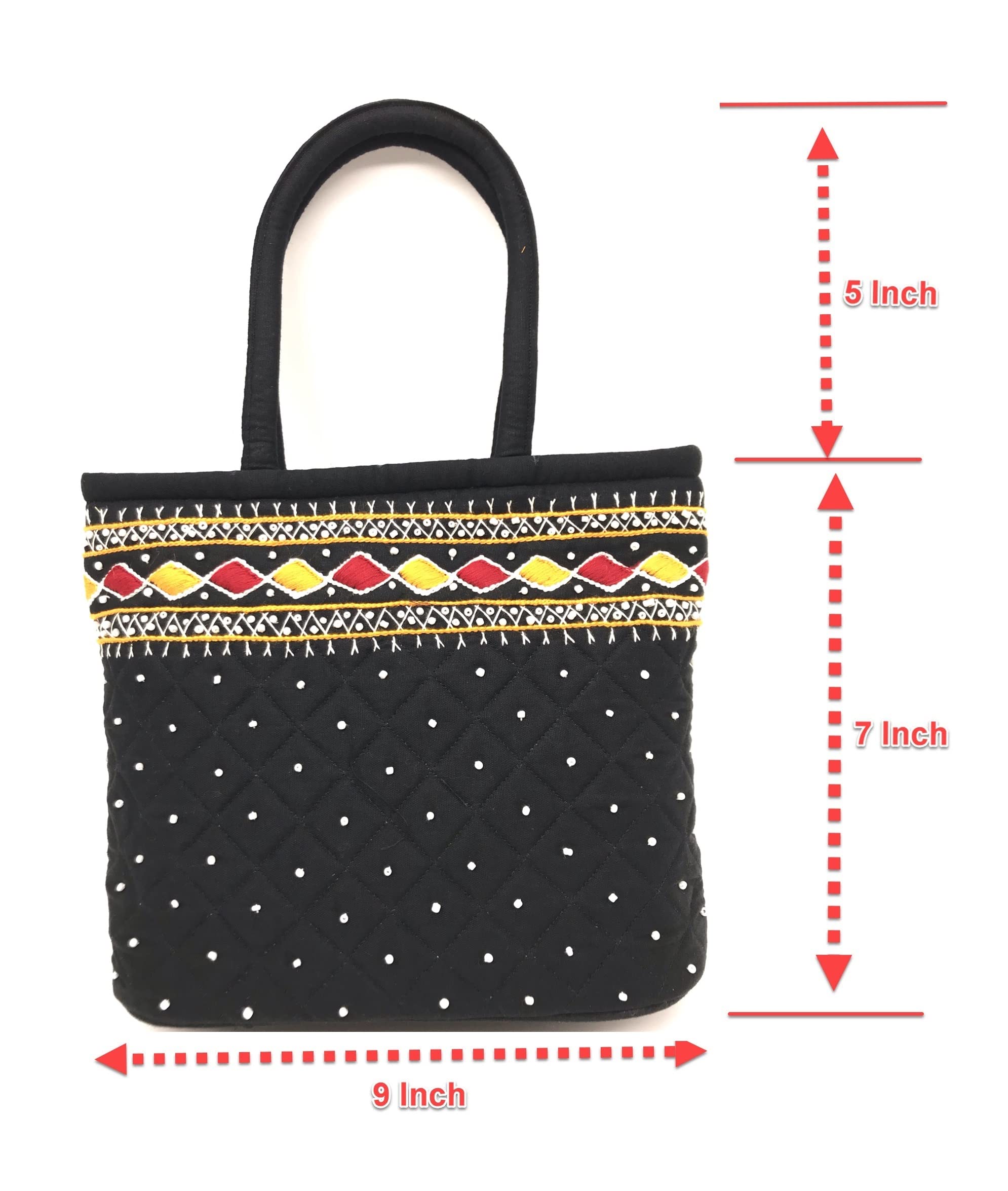 srishopify handicrafts Size MINI Basket Bags for Women Banjara Handmade Small Handle Bag for Girls Hand Purse 9x7x3 Inch cotton premium bags (Beads and Thread Work Handcraft bag)