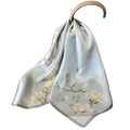 Silk Scarf with Magnolia Floral Print, Grey, Silk Finish, Elegant Neck Wrap