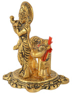 Prince Home Decor & Gifts Metal Kamdhenu Cow with Krishna Statue for Home Decor/vastu Showpiece (Gold)