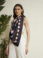Ravaiyaa - Attitude is everything Women Silk Digital Print Large Square Scarf Breathable Lightweight Neckerchief Printed Headscarf 40 x 40 Inch (Black Floral)