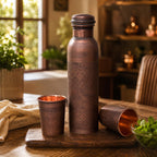 cWc Pure Copper Water Bottle with 2 Copper Glasses | Soft Touch Finish | Leakproof Copper Bottle for Drinking Water | Ayurvedic Health Benefits | BPA Free | Ideal for Home, Office & Gift