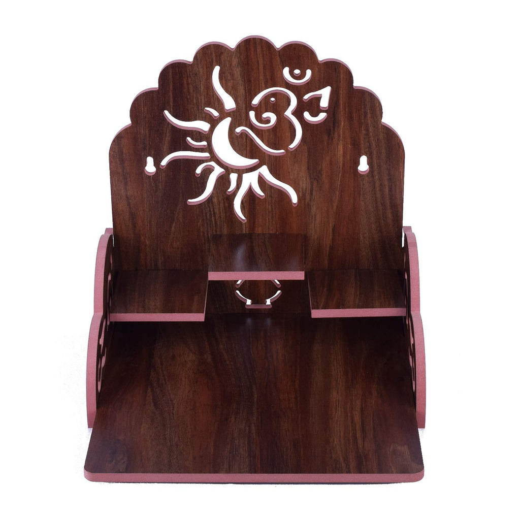 Om Shree Fully Handmade Beautiful Wooden Home and Office Temple/Pooja Mandir(28 x 28 x 26 cm) (Dark Brown 4)