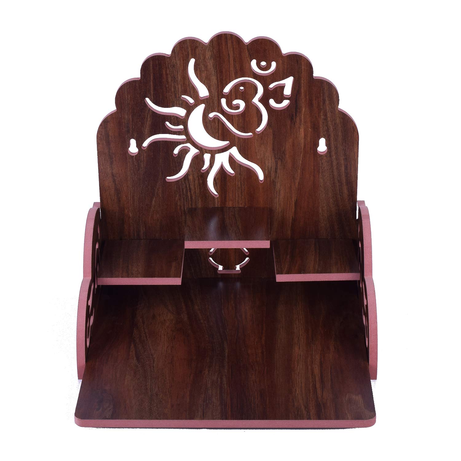 Om Shree Fully Handmade Beautiful Wooden Home and Office Temple/Pooja Mandir(28 x 28 x 26 cm) (Dark Brown 4)
