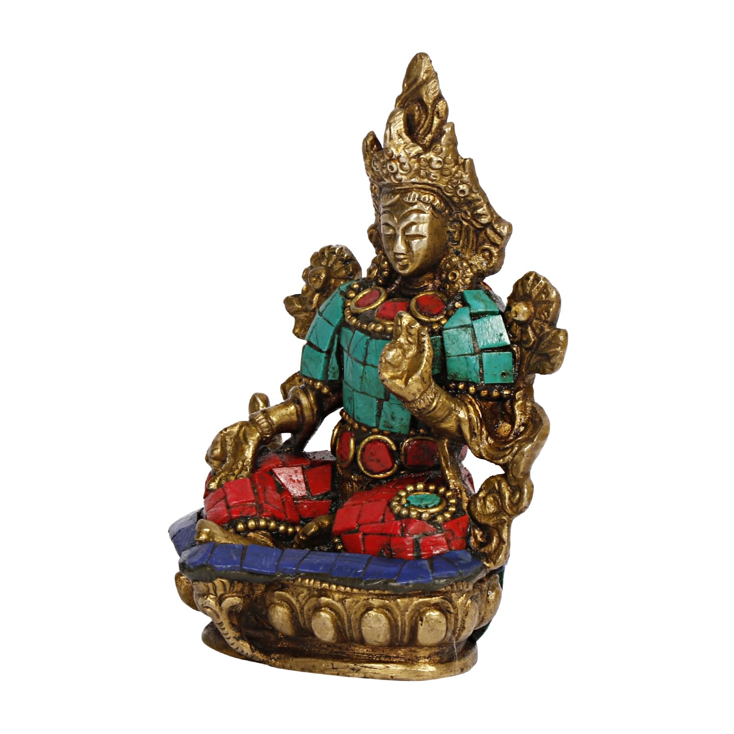 ARTVARKO Tara Devi Statue Brass Tibetan Goddess Religious Green Tara Statue for Health Happiness Wealth Idol Home Decor Sculpture 3.5 Inches