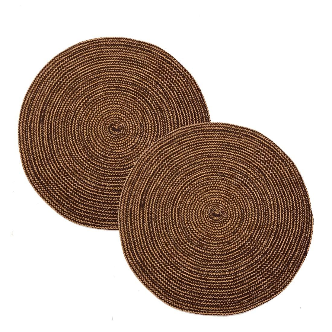 SAPROSE® Polypropylene Multipurpose Braided Round Table Mat (2 PCS Pack, 40 cm), Dinning Place mats, Side Table Mat, Doilies, Machine Washable Large Mat for Dining Table (15.5 Dia, Brown-Black) Kafalo