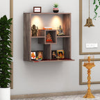 Redwud Shally Engineered Wood LED Light Wall Mounted Puja Temple for Home & Office | Modern Design Stylish God Stand Pooja Mandir | Coachwood (D.I.Y-Installation)