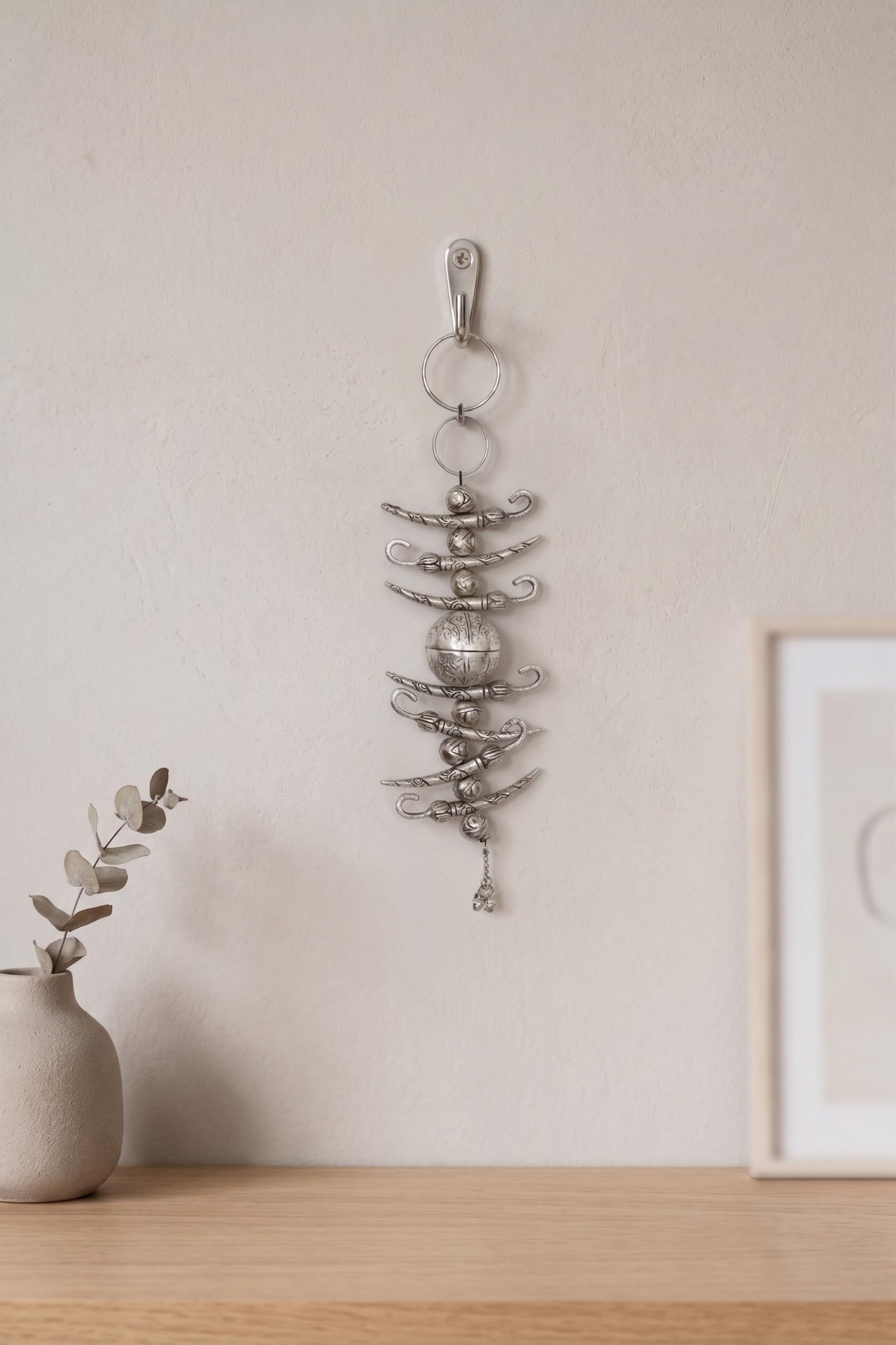 KridayKraft Traditional Nimbu Mirchi Beads Hanging for Positive Energy | Metallic Silver Finish Decorative Nazar Battu for Doorway/Entrance.
