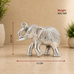 KridayKraft Decorative Silver Elephant Trunkup Silver Plated Statue, 12 cm x 9.5 cm, 400 gm, Intricately Carved Metal Figurine
