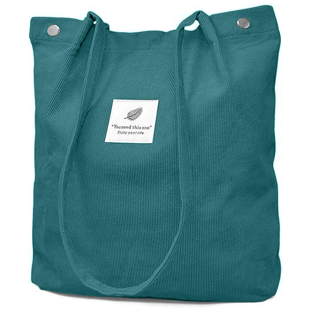Lyrovo Women Corduroy Shoulder Tote Bag for Work Beach Travel and Shopping Grocery (Green)