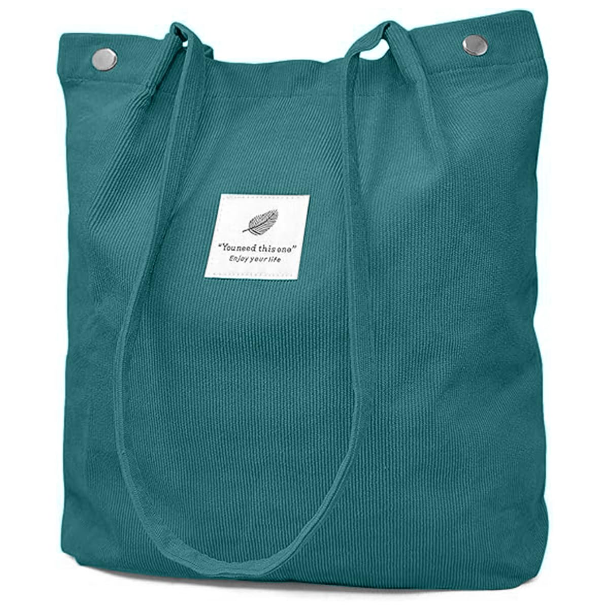 Lyrovo Women Corduroy Shoulder Tote Bag for Work Beach Travel and Shopping Grocery (Green)