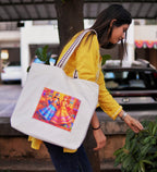 WOTM On The Move Tote | Premium Printed Cotton Canvas Tote Bag with Zipper & Inside Pocket, Stylish Everyday Travel Bag for Work, College, Office, Travel, Shopping (Indian Beauty)