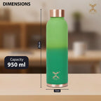 MERCAPE Pure Copper Color Water Bottle 950 ml | Matte Finish Reusable Metal Bottle with Leak-Resistant Cap | Suitable for Home, Office & Travel (Green Gradient)