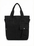 BROGBUS Canvas Tote Bag for Women Office Use, College Girls with Compartment, Black