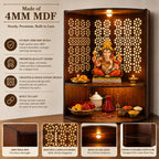 Fliptic Corner Pooja Mandir for Home & Office with LED Light | Wall Mounted Wooden Temple for Corner | Compact Devghar for Home, Living Room & Prayer Room | DIY Wall Mandir (17 x 11 x 11 Inch)