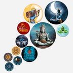 Artvibes Lord Mahadev Trishool & Damru Round Shape MDF Wooden Wall Decor Items | Spiritual Decor Items | Lord Shiva Painting | Wall Poster| Stylish Modern Decor Item | Gift Items (WPS_144N), Set of 11