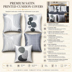 Vendola Decorative Satin Sofa Cushion Covers Set of 5, 16 inch x 16 inch, Sofa Cushion Pillow Cover, White and Grey, Zipper Closure (Monochrome, 16X16 Inches)