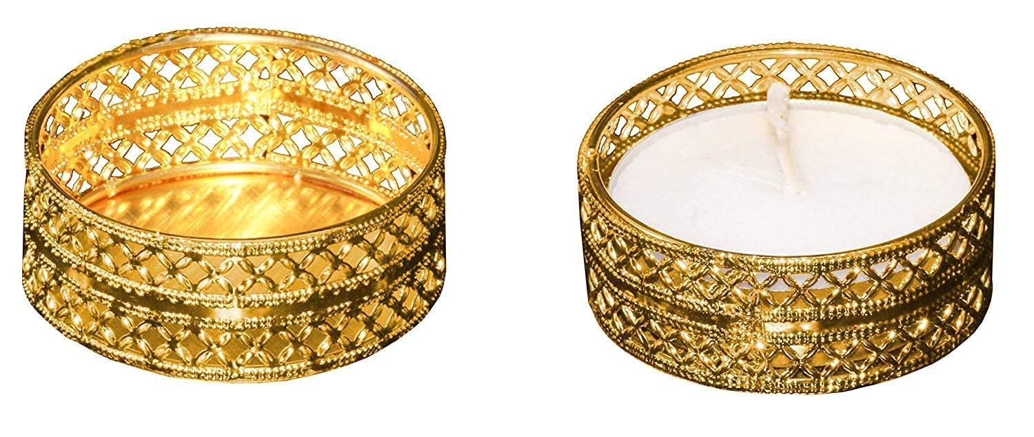 Prapti Handicrafts Handmade Tealight Candle Holders for Diwali Decoration,Home Decor Gifts Items/Diya for Home Office Pooja,Durga Puja Gift Sets (Golden Candle Holder, Pack of 15)