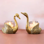 KridayKraft Aluminium Pair of Swans for Good Luck and Love | Candle Holder for Home Decor Tabletop | Showpiece for Gifting Anniversary Valentine's Day (Votive Candle Holders)
