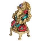 Svarup Brass Sitting Ganesha Idol in Multicolor Height 4 Inch Weight 0.75 Kg